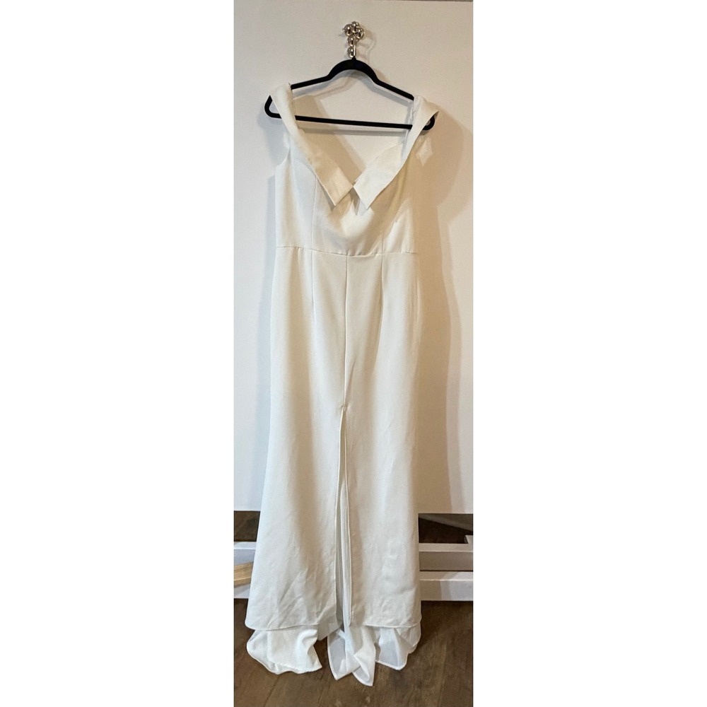 Jarlo London White Off The Shoulder Maxi Dress Fold Over Collar Bridal Gown 16T